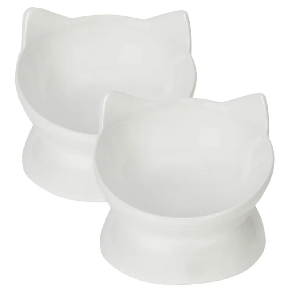 Park Life Design Matching White Cat Ceramic Bowl Set - 1 1/2 Cup Each.